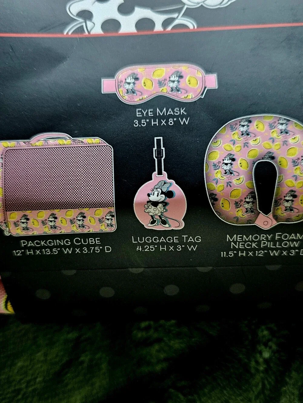 Disney Minnie Mouse 4-Piece Travel Set - Pink W/ Neck Pillow Eye Mask Luggage